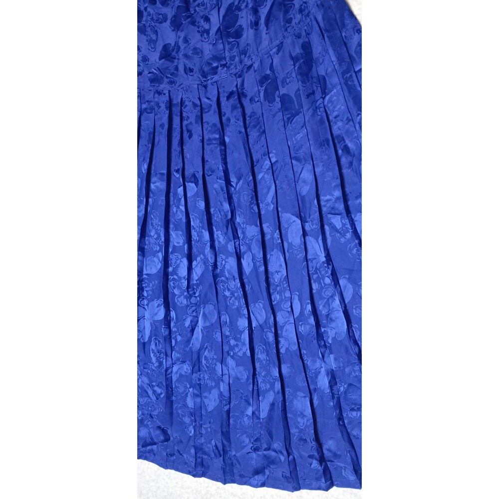 VTG Argenti 100% Silk Dress Blue Jacquard Pleated Long Sleeve Midi Dress 8 Retro - Picture 7 of 12